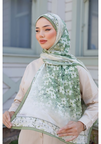 Mimiyum Lemon Flower Nayf İpek Şal - Haki