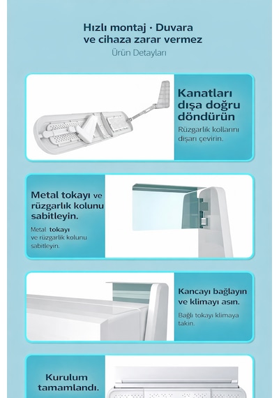Evrensel Ayarlanabilir Metal Tokalı Klima Aparatı Hava Yönlendirici Aparat Delikli Split Tipi Sperlik White