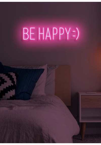 Be Happy : Yazılı Neon Tabela Pembe