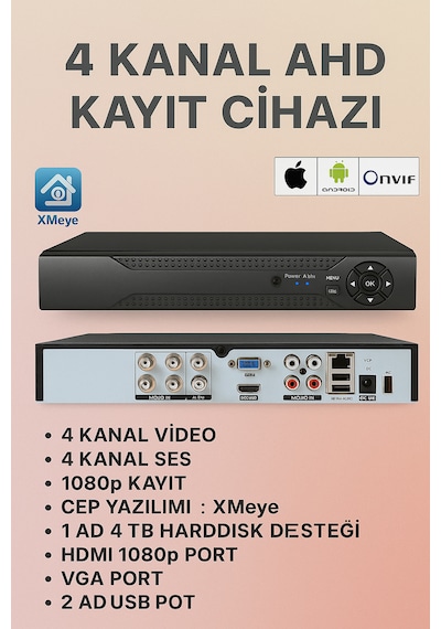 5mp Destekli 4 Kanal Ahd Dvr Kayıt Cihazı