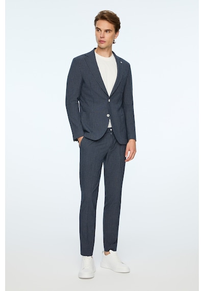Morven Erkek Lacivert Poliviskon Trend Çizgili Slim Fit Mono Yaka Takım Elbise 26ms001020200 Lacivert