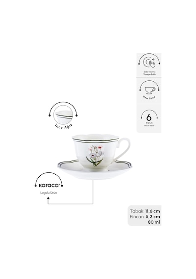 Karaca  Little Garden 6 Kişilik Kahve Fİncan Takımı 80 ml