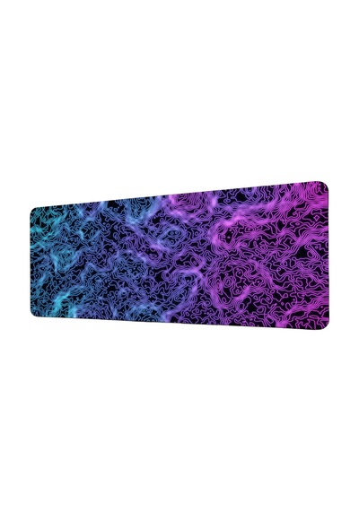 Neon Topografik Gaming Mousepad Xxl 90x40 Cm Kaymaz Taban Dikişli Kenar Oyuncu Masa Pedi Mor