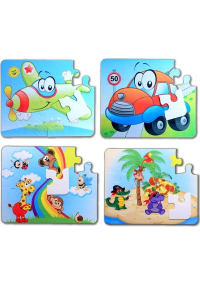 4 Set 48 Parça Tox Uçak. Araba Ve Gökkuşağı 3+ Keçe Yapboz 3