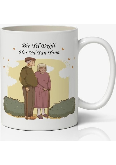 Bir Yıl Değil Her Yıl Yan Yana Sevgiliye Özel Sevgililer Günü Baskılı Kupa Bardak Kahve Kupa Bardak