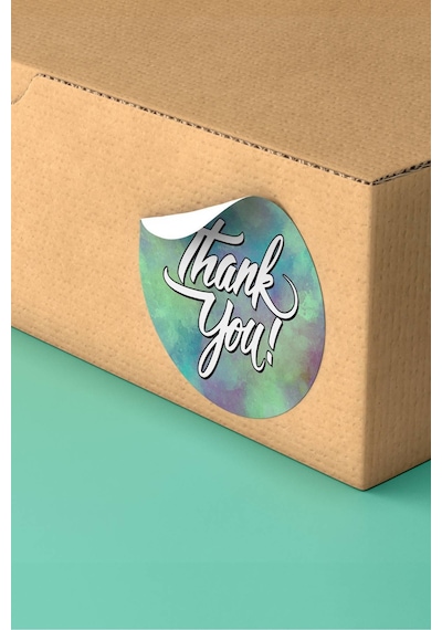 90 Adet Thank You Teşekkür Etiketi Renkli Sulu Boya 3x3cm St2021 Çok Renkli