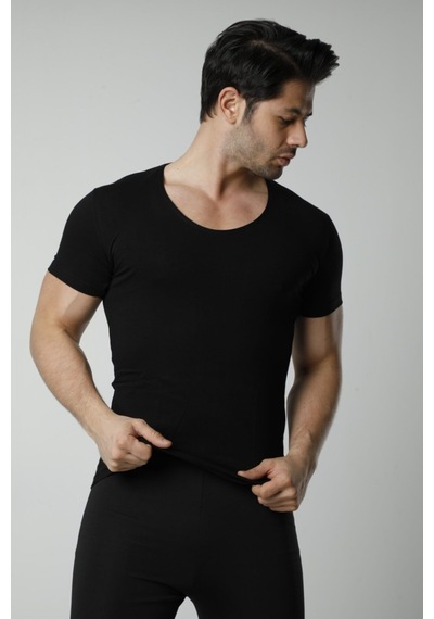 Hmd 714 3'lü Derin Bisiklet Yaka Kısa Kollu Likralı T-shirt - Sıyah Siyah