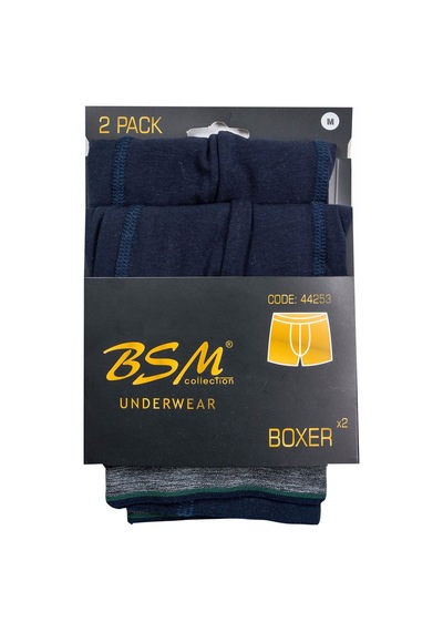 Bsm Erkek 2'li Lacivert Pamuklu Lastik Bel Strech Boxer Lacivert