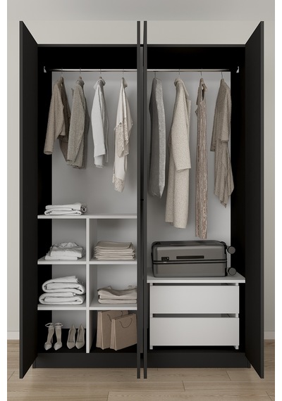 Aeka Ae-3191 Burç Aynalı 4 Kapaklı Çok Bölmeli Askılı Raflı Ve Çekmeceli 210x140x53cm Gardırop Antrasit - Antrasit Aeka Ae-3191 Burç Aynalı 4 Kapaklı Çok Bölmeli Askılı Raflı Ve Çekmeceli 210x140x53cm Gardırop Antrasit - Antrasit