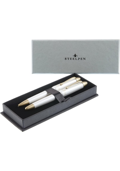Steelpen Pearl Serisi 4590 Dt İnci Beyazi Dolma Kalem + Tükenmez Çok Renkli