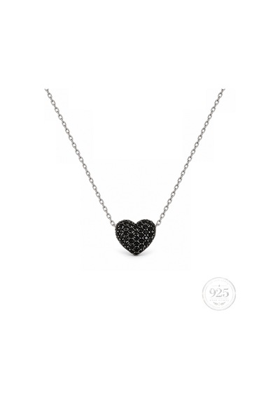 Servi 925 Ayar Gümüş Midnight Love Siyah Zirkon Taşlı Kalp Figürlü Kolye-541
