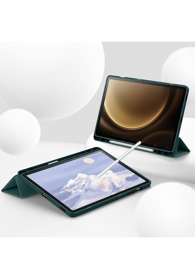 Samsung Galaxy Uyumlu Tab S10 Plus X820 12.4 İnç Kılıf Premium Silikon Kalem Bölmeli Smart Case Kapaklı Kılıf