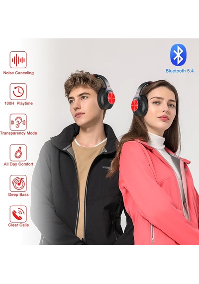 Aktif Gürültü Önleyici Kulaklıklar - Hibrid Kablosuz Kulak Üstü Bluetooth Kulaklıklar, 100h Çalma Süresi, Hifi