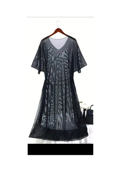 Nisanurtekstil Şifon Şeffaf Kimono Bornoz,plaj Örtüsü Siyah Siyah