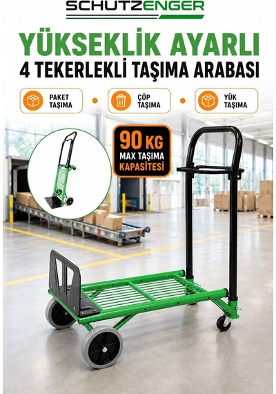 90 Kg Taşıma Arabası Yük Paket Çöp Paket Taşıma Yükseklik Ayarlanır Çok Amaçlı 678tc