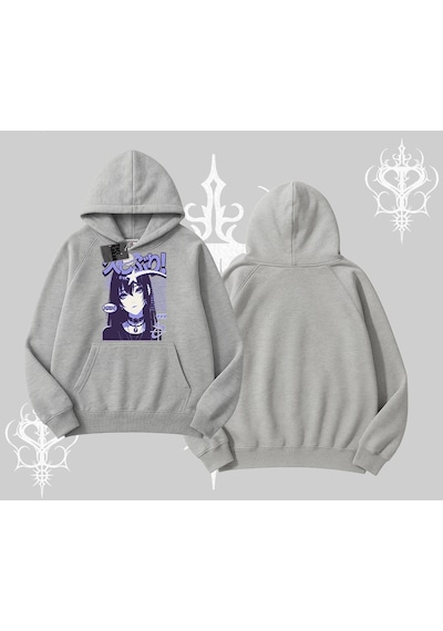 Startmore Kapşonlu Sweatshirt Neo Tokyo Girl Y2k Street Anime Aesthetic Gri