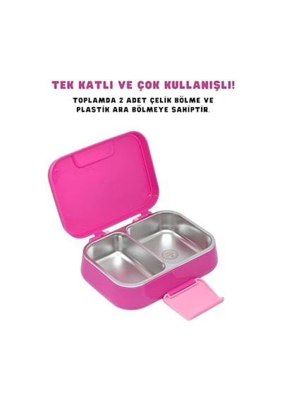 Bento 1030ml Lunchbox Barbie Temalı Lisanslı Tek Katlı 2 Bölmeli Paslanmaz Çelik Sefer Tası Yemek Kutu