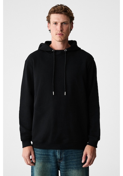 Grimelange Alessıo Erkek %100 Pamuk Kapüşonlu Kordon Detaylı Oversize Fit Siyah Sweatshirt siyah