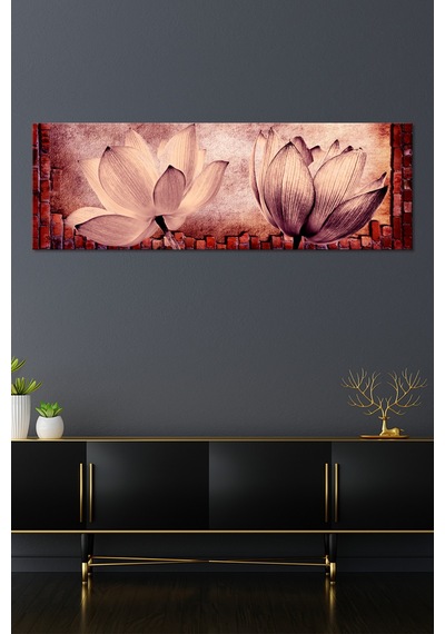 Lotus Çiçekler Vintage Çiçekler Kanvas Tablo (7 Farklı Ölçü) 140 x 70