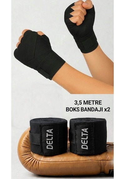 Delta Boks Kickbox Muay Thai Sanda El Bandajı 3,5 Metre X 2 Adet Siyah