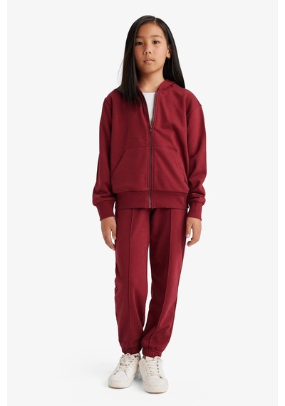 Defacto Kız Çocuk Basic Düz Kapüşonlu Fermuarlı Sweatshirt C8110a825aubr281 Bordo
