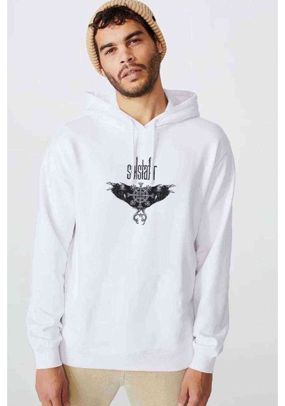 Solstafir Icelandic Baskılı Beyaz Erkek Kapşonlu Sweatshirt