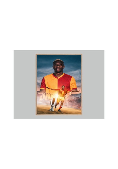 Victor Osimhen Sarı Kırmızı Futbol Tablo Doğal Ahşap Çerçeveli Çok Renkli - 867699193 Çok Renkli