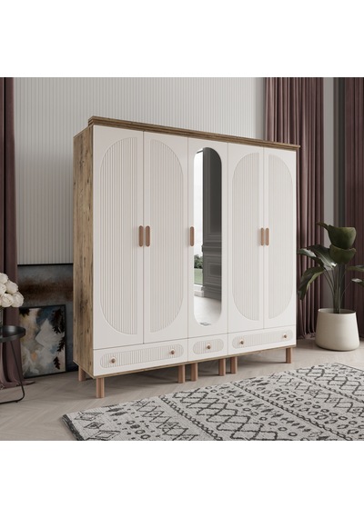 Beenal Furkan 5 Kapaklı Gardırop Dolap  200 CM Atlantik Çam - Aytaşı