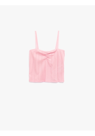 Koton Pamuklu İp Askılı Büzgülü Dokulu Slim Fit Crop Atlet Pembe 5sak10669ek Gül