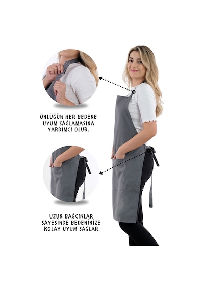 Simple 3lü Set Ayar Askılı Mutfak Önlüğü Seti Eldiven, Tutacak Füme