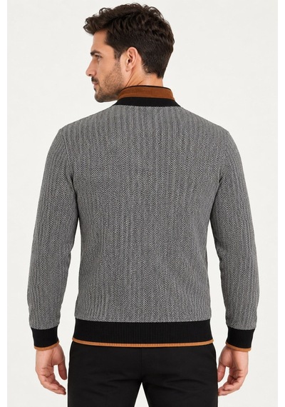 9039 Dewberry Erkek Sweatshırt-desenli Siyah-2