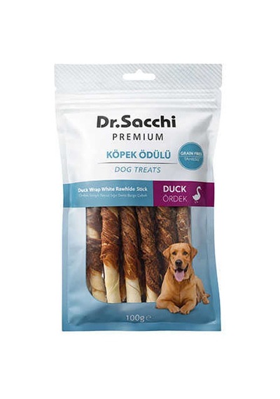 Dr.sacchi Premium Ördek Sargılı Beyaz Sığır Derisi Burgu Çubuk Tahılsız Köpek Ödülü 5'' 10'lu 100 Gr