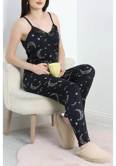 Seka Store Seka Milan Kumaş Dantelli Pijama Takımı Siyahay - 50598.1857. Çok Renkli