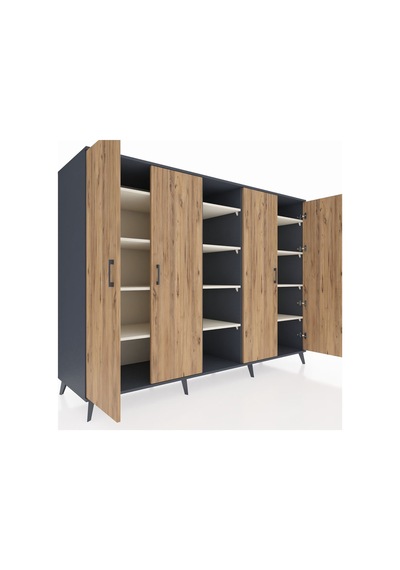 Kronos Dolap 12 Raflı 4 Kapaklı 220x59x163 Antrasit-çam/aytaşı Atlas Çam/aytası - Antrasıt