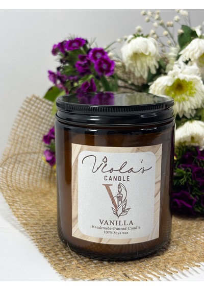 Violas Candle Amber Renk Cam Kavanoz Vanilya Kokulu %100 Soya Wax Mum Beyaz