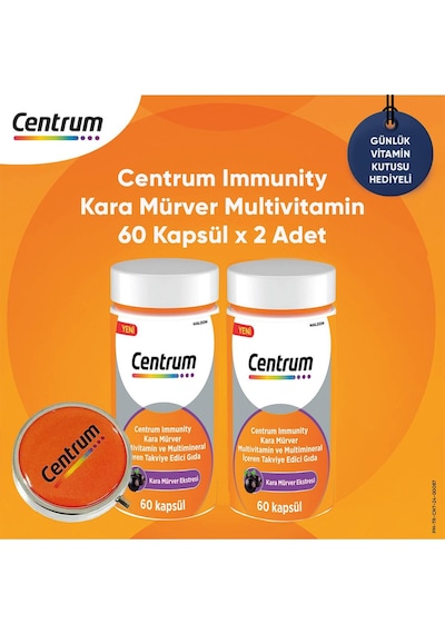 Centrum Immunity Kara Mürver Multivitamin 2 x 60 Kapsül + Günlük Vitamin Kutusu