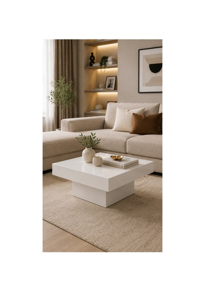 Mimoza Modern Kare Orta Sehpa Beyaz 72x72 Cm Beyaz Beyaz