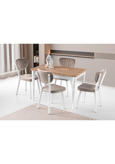 Cunda Star Mutfak Masası Sandalye Takımı 70x110 Beyaz