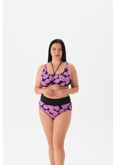Büyük Beden Balenli Toparlayıcı Bikini Takım Mor