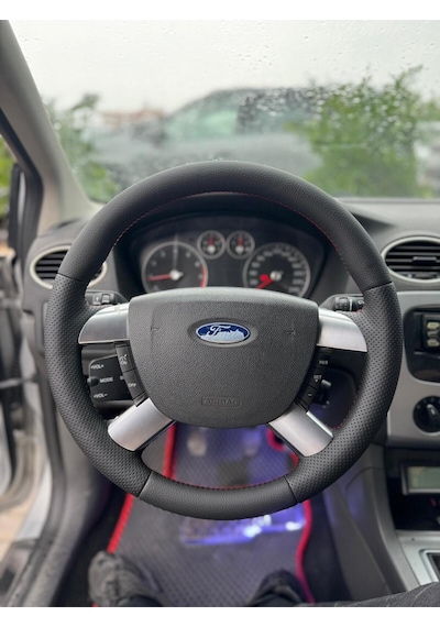 Ford Focus 2 Nikelanjlı  Kaplama Deri Direksiyon Kılıfı Siyah