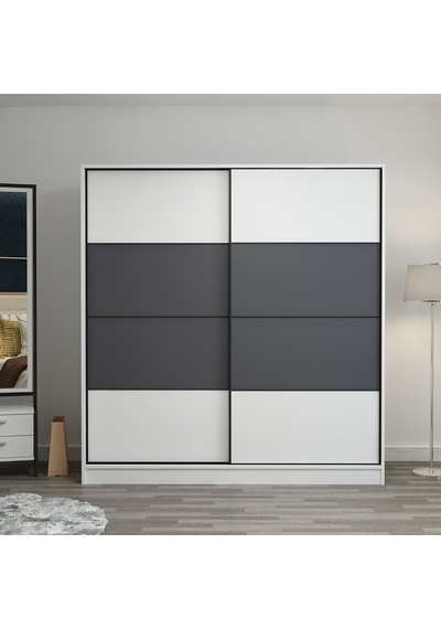 Minarmobilya Minar Kale 2 Kapaklı Sürgülü Dolap 180 Cm - Beyaz/Antrasit (541417041)