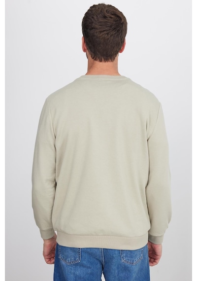 Tudors Unisex Relax Fit Rahat Kesim %100 Pamuk Basic Taş Bisiklet Yaka Sweatshirt-35144 Taş