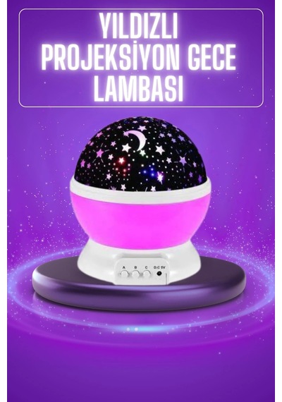 Yıldız Görünümlü Gece Lambası Renkli Masa Lambası Gökyüzü Projeksiyon Mor 12144387
