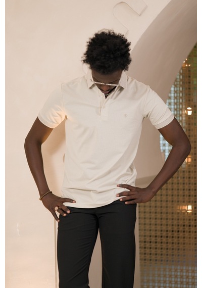 Paul Martin Örme Polo Yaka Regular Fit Pamuklu Ve Likralı T-shirt krem