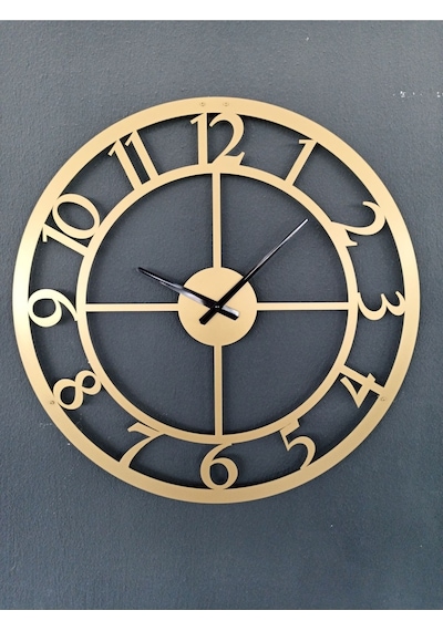 Rakamlı Metal Gold - Altın Duvar Saati 1,5 Mm Kalınlık 60 X 60 Cm Altın