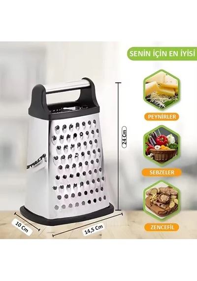 Mybru Paslanmaz Çelik 4 Taraflı Çok İşlevli Rende Dilimleyici Gri