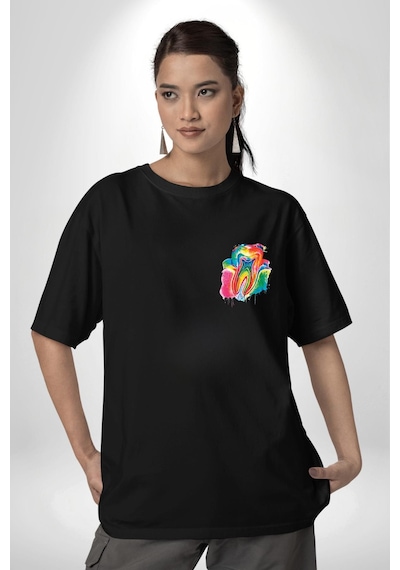 Diş Doktoru Diş Anatomisi Özel Tasarım Siyah Oversize Unisex Ön Sol Yan Minimal Baskılı Tişört Koyu Siyah