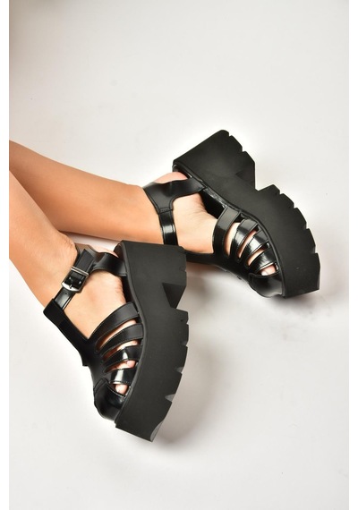 Fox Shoes Y272983109 Siyah Kalın Tabanlı Kadın Sandalet Ayakkabı