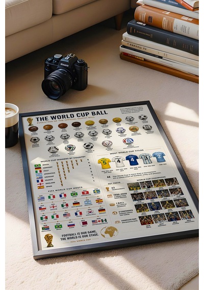 World Cup History Dünya Kupası Tarihi İnfografik Lüks Çerçeveli Tasarım Futbol Duvar Dekoru Siyah