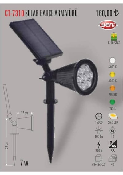 Cata Ct-7310 Solar Bahçe Armatürü 7w / Yeşil